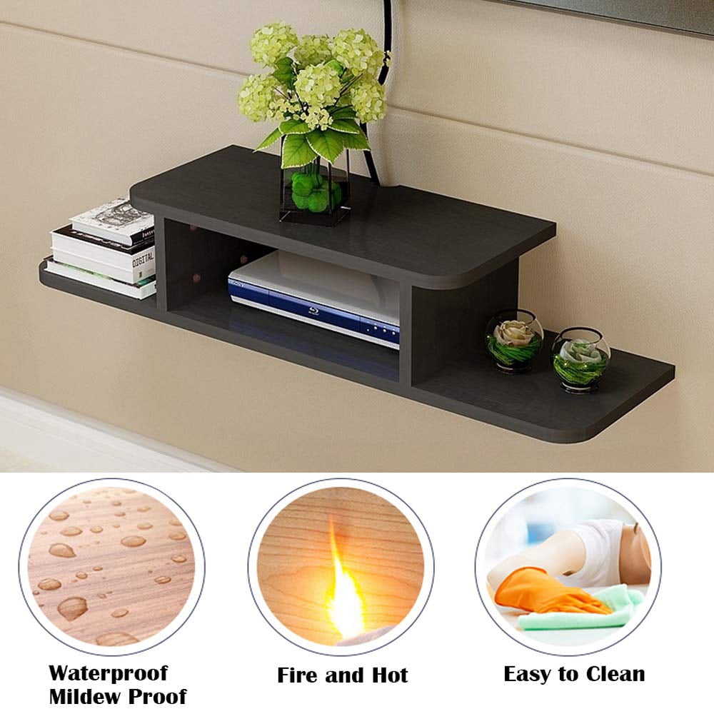 BiJun Floating TV Stand Wall Mounted, Router DVD Shelf, for Media Equipment, Black