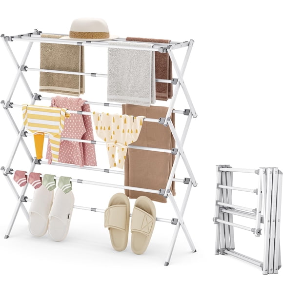 Tendedero plegable de metal blanco APEXCHASER de 3 niveles, 89 x 30 x 96 cm