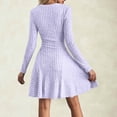thumbnail image 6 of Zpanxa Womens Winter Dresses, Crew Neck Long Sleeve Ribbed Knit A Line Mini with Pleated Waist, 6 of 9