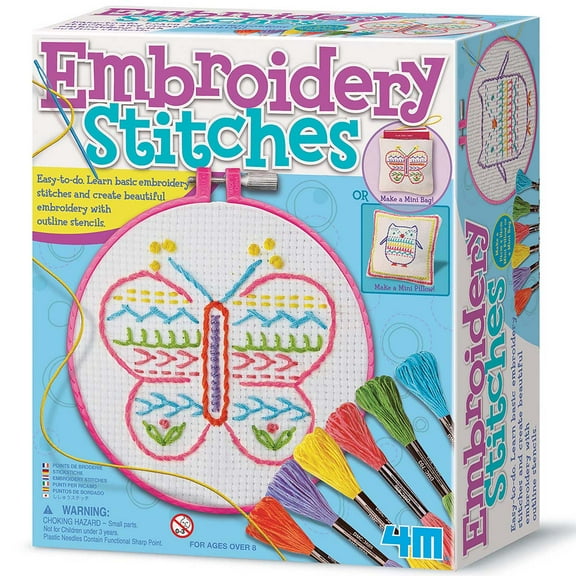 4M: Easy-To-Do: Embroidery Stitches - DIY Craft Set, Learn 10 Basic Skills, Floss-Stencils-Hoops-Canvases-Accessories, All-In-1, Beginners & Kids 8