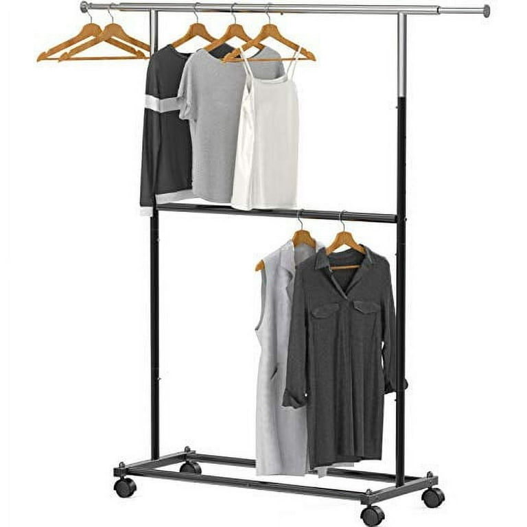 Simple Houseware Double Rod Portable Clothing Hanging Garment Rack