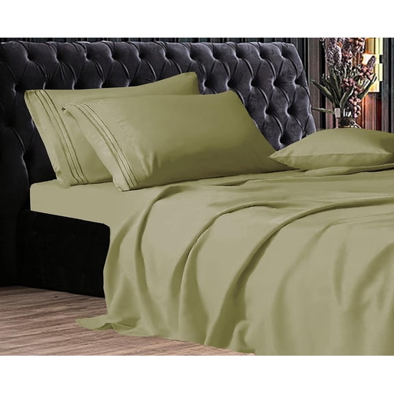 Elegant Comfort 1500 Series Wrinkle & Fade Resistant Ultra Soft 4-Piece Bed Sheet Set with Deep Pockets, Full Sage/Green