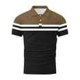 thumbnail image 5 of Mens Summer T Shirts Striped Print Casual Sport Button Short Sleeve Turndown Collar Summer Beach Shirt - Coffee∣XL, 5 of 5
