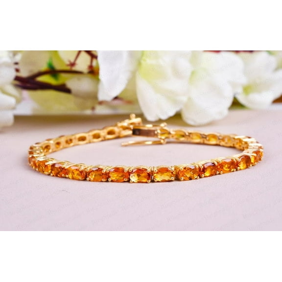 Oval Shape Citrine Tennis Bracelet, 925 Sterling Silver Citrine Chain link Bracelet Gift for Mom, Anniversary Gift for Wife Love