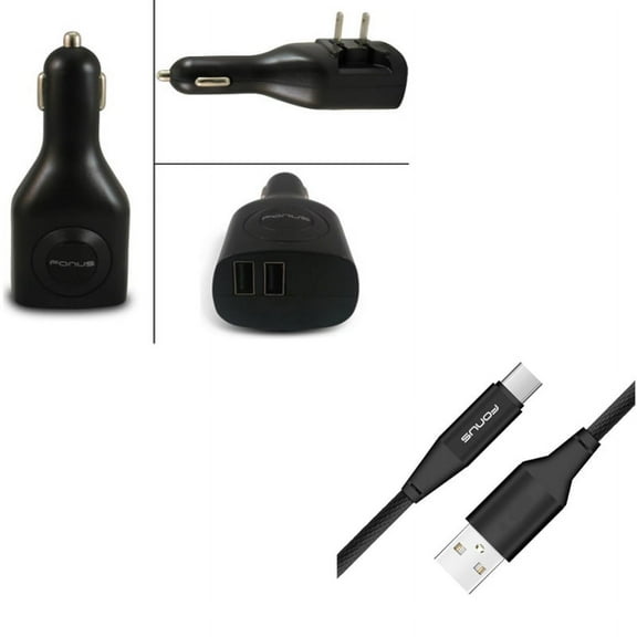 2-Port USB Car Home Charger w Type-C 6ft USB Cable Y8G for Acer Liquid Jade Primo - Alcatel PulseMix, 7, Idol 5S 5 4S - ASUS Zenfone V Live, ROG Phone, AR 6 5z 4 Pro - Blackberry Motion, Key2