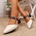 thumbnail image 3 of Slingback Heels for Women Pointed Toe Sandals Fashion Buckle Strap Summer Dress Shoes Block Heel Pumps Shoes Beige Size 8.5, 3 of 6