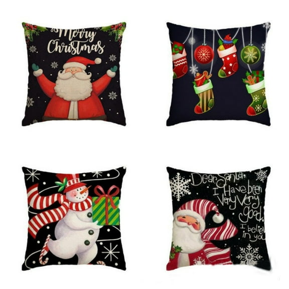 Christmas Pillowcases 18x18 Set of 4 Cute Xmas Tree Pillow Cases Linen Cushion Cover Christmas Decorations for Home Bed Couch