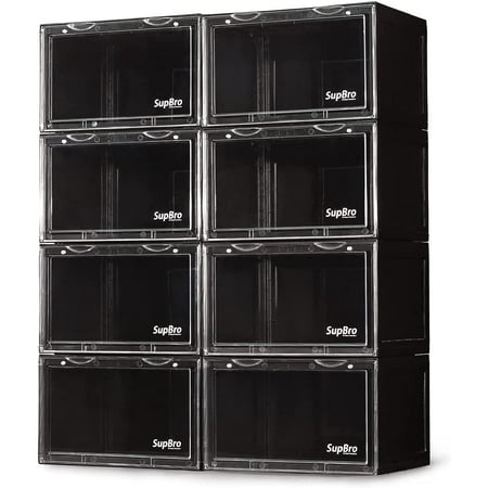 

ollection Crate - Easy Access Storage Shoes Box -Plastic Foldable Stackable Sneaker Display Storage with Clear Side Open Door Organizer-8 Pack(White)