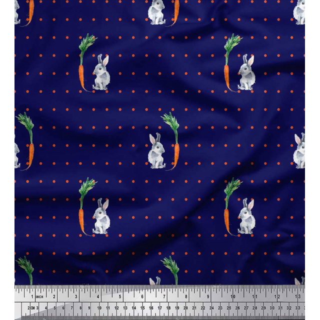 Soimoi Cotton Voile Fabric Carrot & Rabbit Dots Print Fabric by the Yard 56 Inch Wide