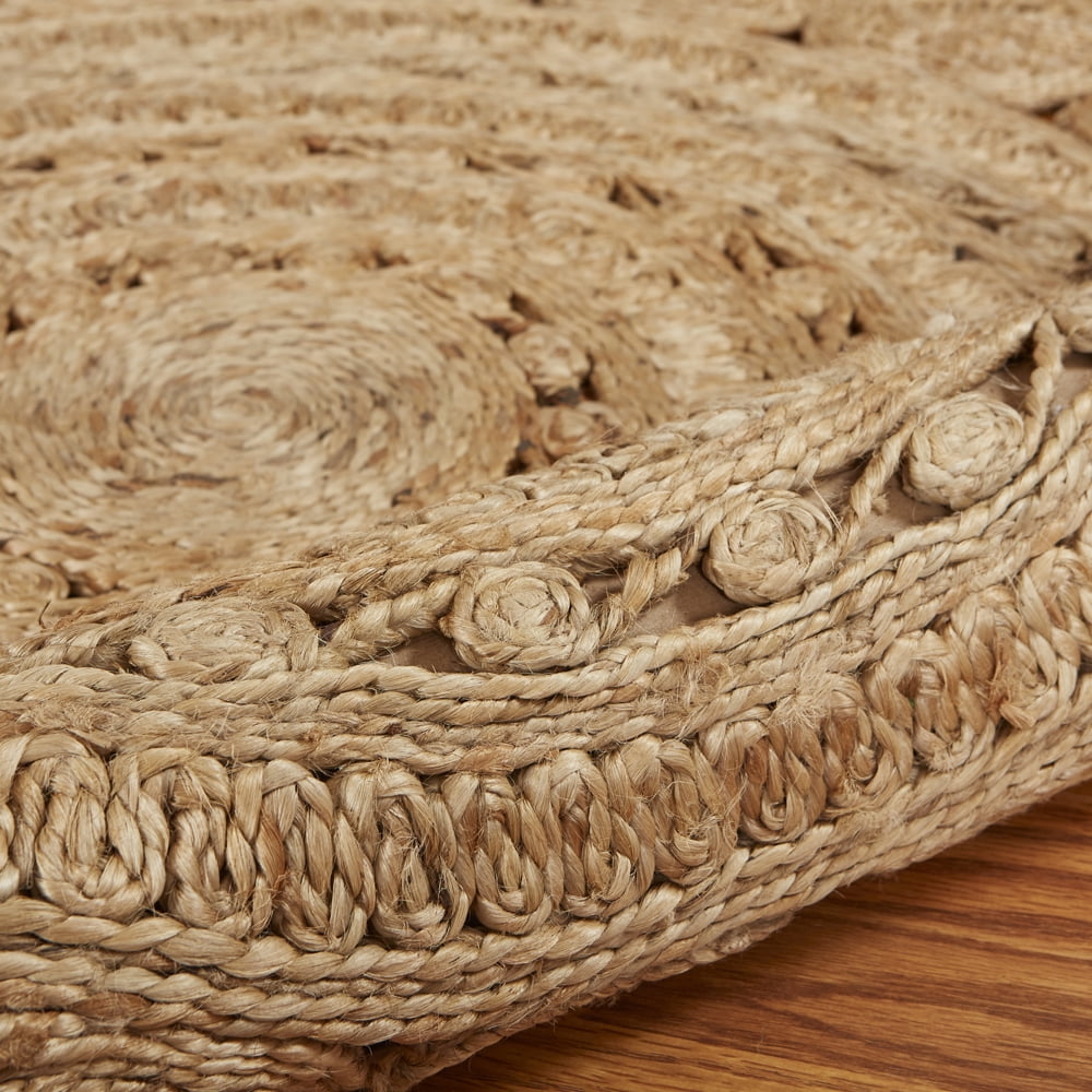 Woven Paths Sunshine Golden Natural Jute Area Rug, 4' Round, Natural