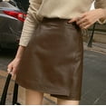 thumbnail image 5 of Riforla Skirts for Women Pure Colored Short Tight Skirt with Slit Pu Mini Skirts Coffee XL, 5 of 7