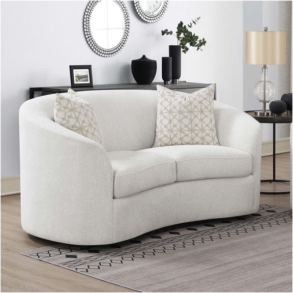 JERFIT Modern Boucle Loveseat Sofa with Sloped Arms and Accent Pillows, Cozy Small Couch for Living Room, Apartment, White Upholstered