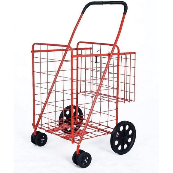 Folding Shopping Cart Double Basket Jumbo Size 150lb Capacity by USA Cash and Carry | Red