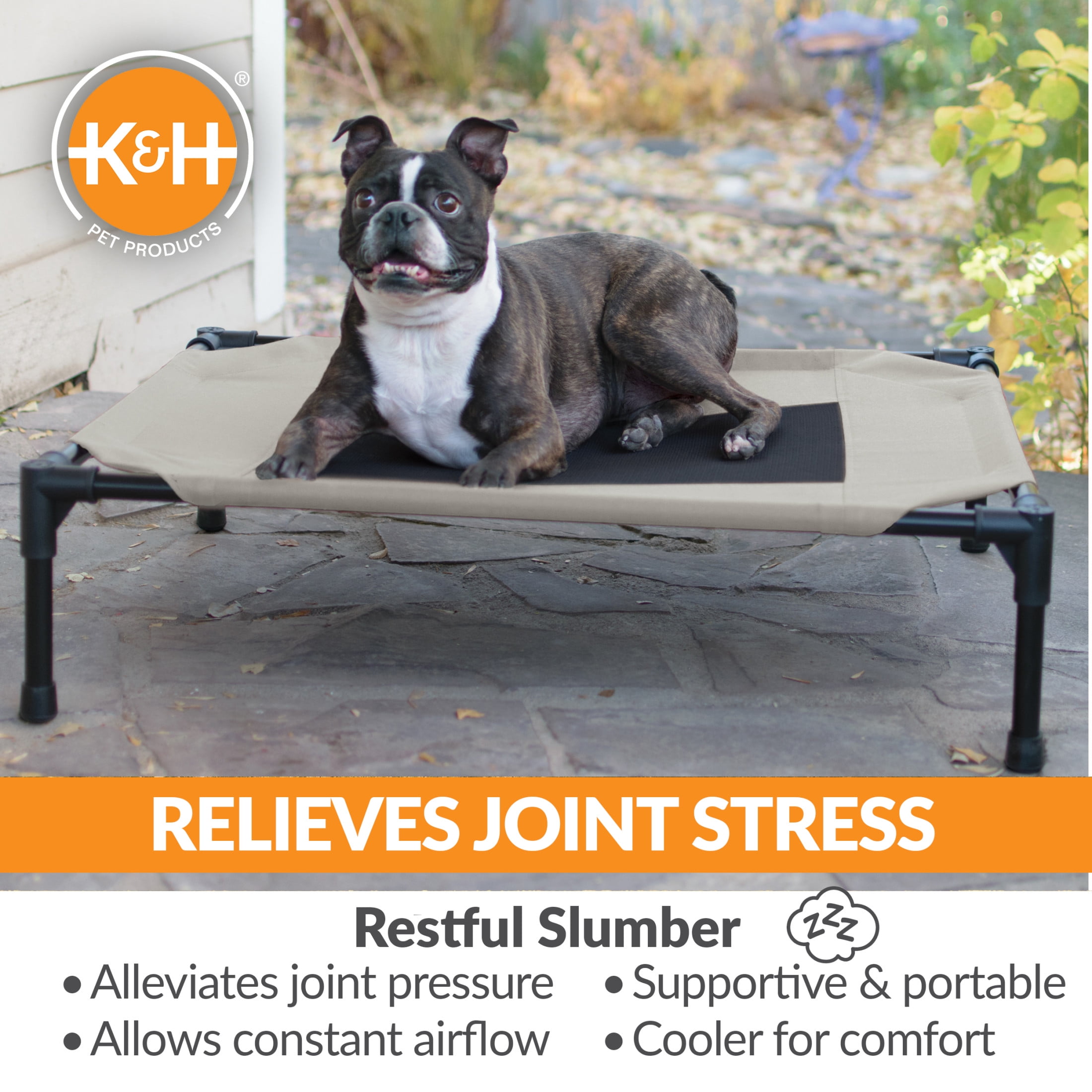 K&H Pet Products Original Pet Cot Elevated Dog Bed Taupe/Black Mesh Medium 32 X 25 X 7 Inches