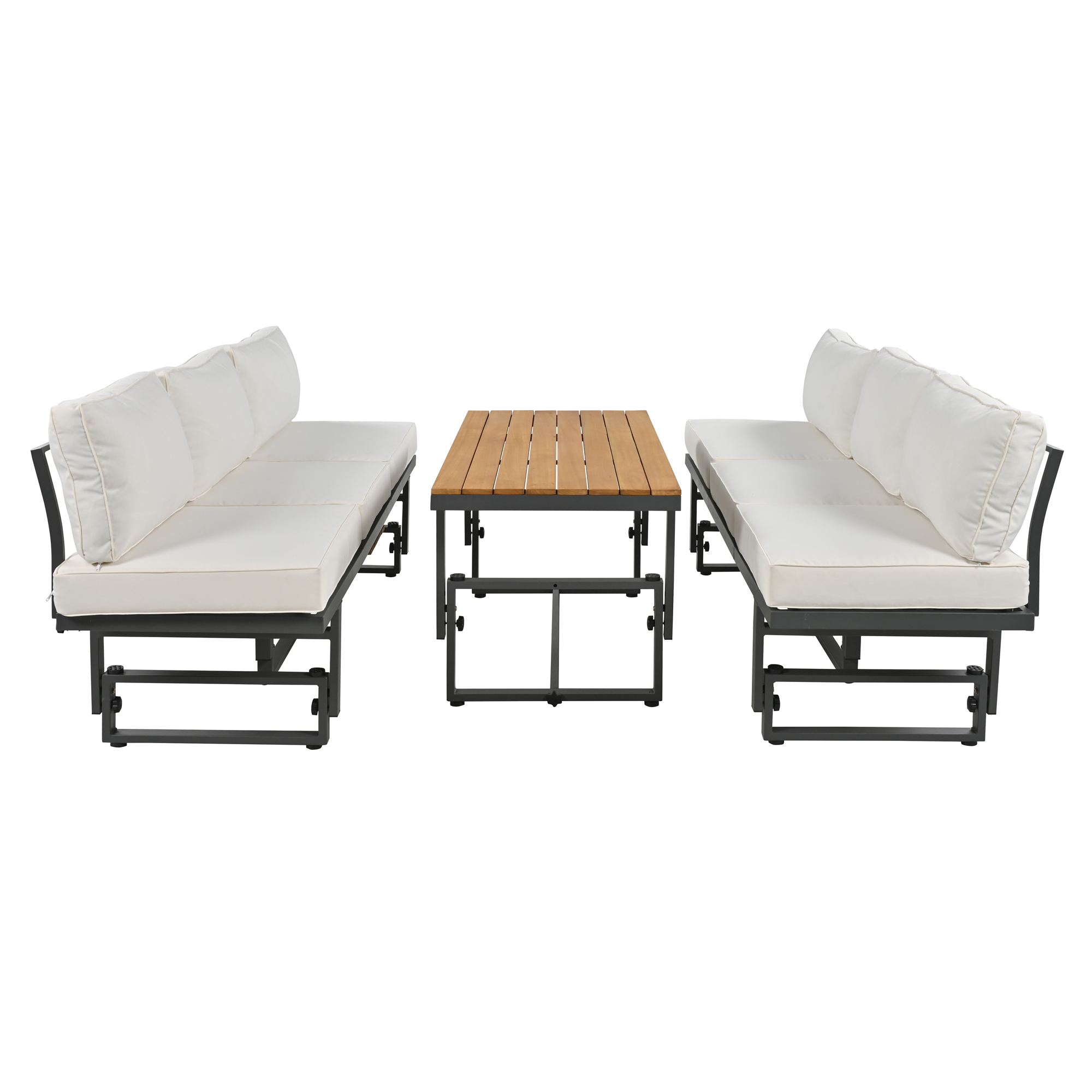 Harper & Bright Designs Metal Patio Conversation Furniture Set, 3 Pieces Modern Outdoor Sectional Sofa Set with Coffee Table and Height Adjustable Seating for Garden and Backyard, Beige