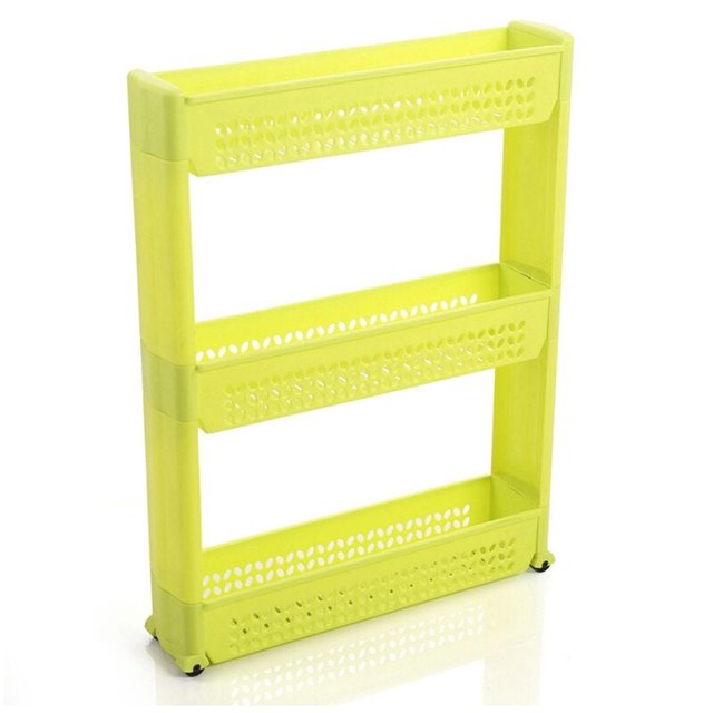 1 estante de almacenamiento de cocina, estante de almacenamiento de cocina delgado, deslizable, ruedas de plástico, espacio para habitación, 3 capas, verde claro