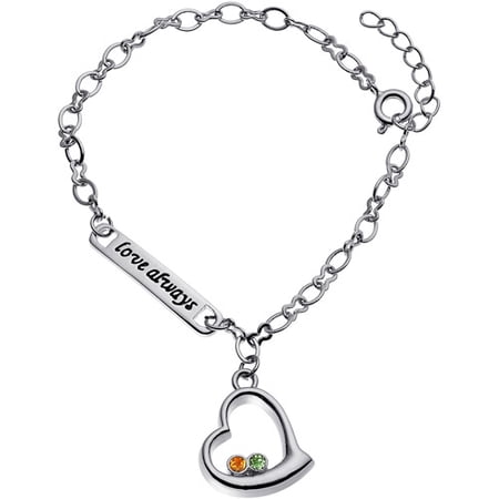 Personalized Planet Women's Rhodium Plated "Love always" Birthstone Heart Bracelet