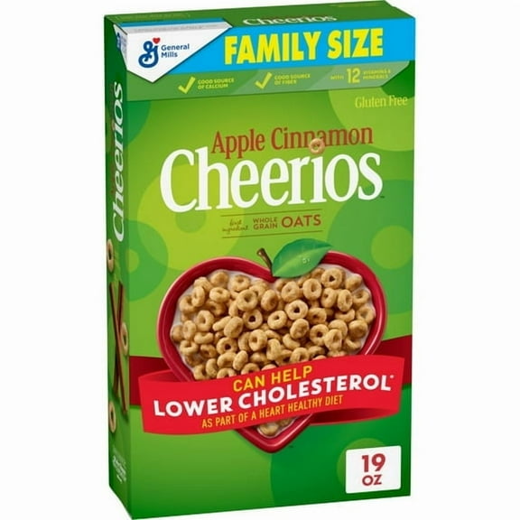 Apple Cinnamon Cheerios, Heart Healthy Gluten Free Breakfast Cereal, Family Size, 19 oz(pack of 2)
