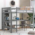 thumbnail image 2 of Full Size Loft Bed with Under-bed Desk and Storage Shelves for Teens, Wooden Bedframe with Full-Length Guardrail & Built-in Ladder for Bedroom, Apartment and Dorm, No Box Spring Needed, Grey, 2 of 7