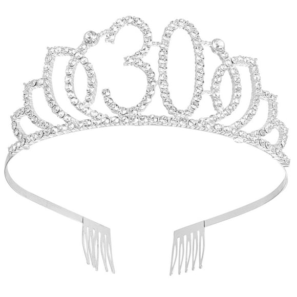 CIMAXIC Birthday Number Crown Creative Birthday Cake Decoration Elegant Headwear Headdress Hair Accessories for Women Girls (Silver 30),5.91"X4.72"X1.89"