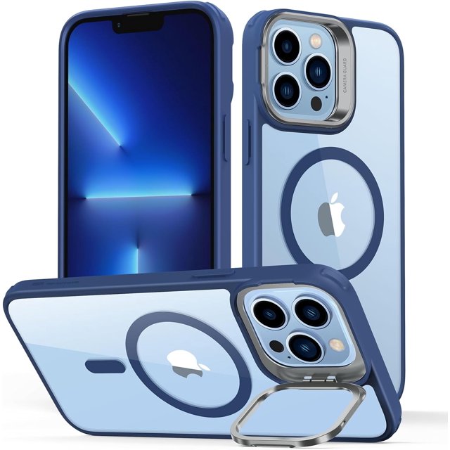XUCP-pour iPhone 13 Pro Max Étui Magsafe avec Support, Protection de Qualité Militaire, Support Anneau avec Caméra Intégrée, Dos Résistant aux Rayures, Étui Classique avec Support pour iPhone 13 Pro Max, Bleu Clair