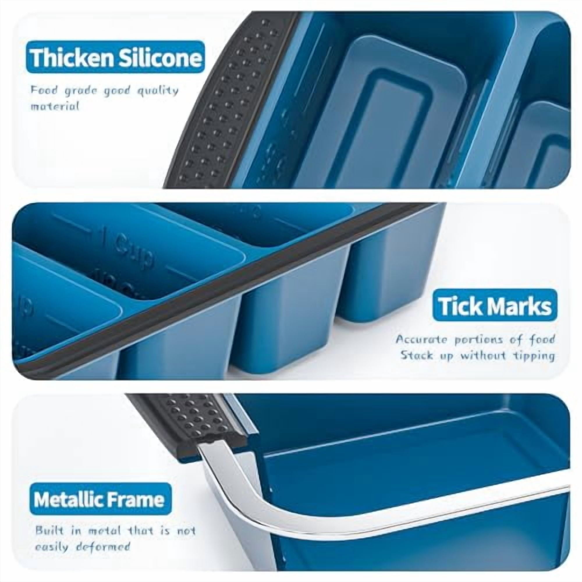 Jumbo Silicone Freezer Tray with Lid, 8 Large 1-Cup Soup Freezer Molds, Meal Prep Soup Containers, Ice Cube Tray for Storing Leftovers, Sauces, Lasagna, 2-Pack