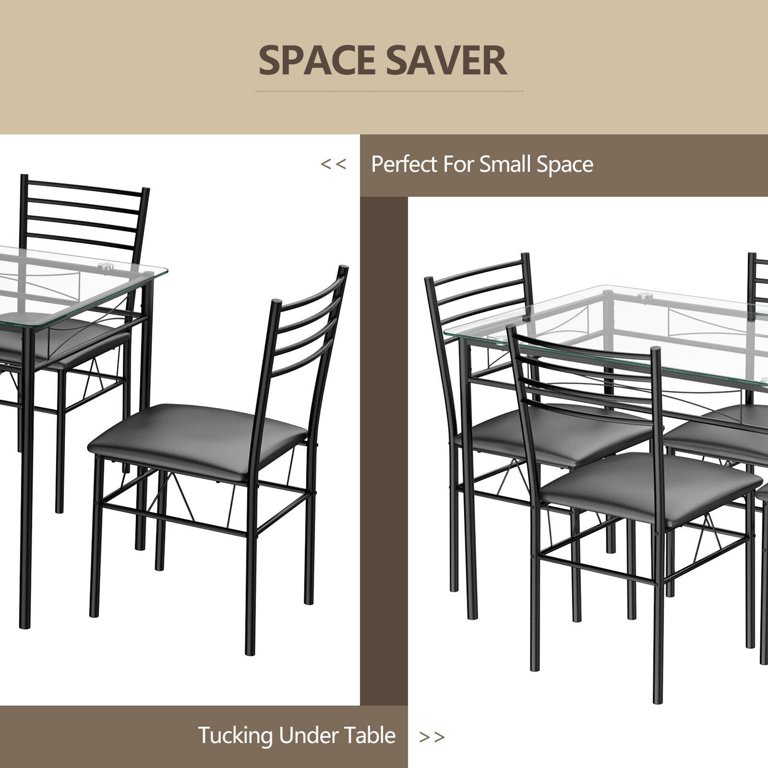 Gymax 5 Piece Dining Set Glass Top Table & 4 Upholstered Chairs Kitchen Room Furniture