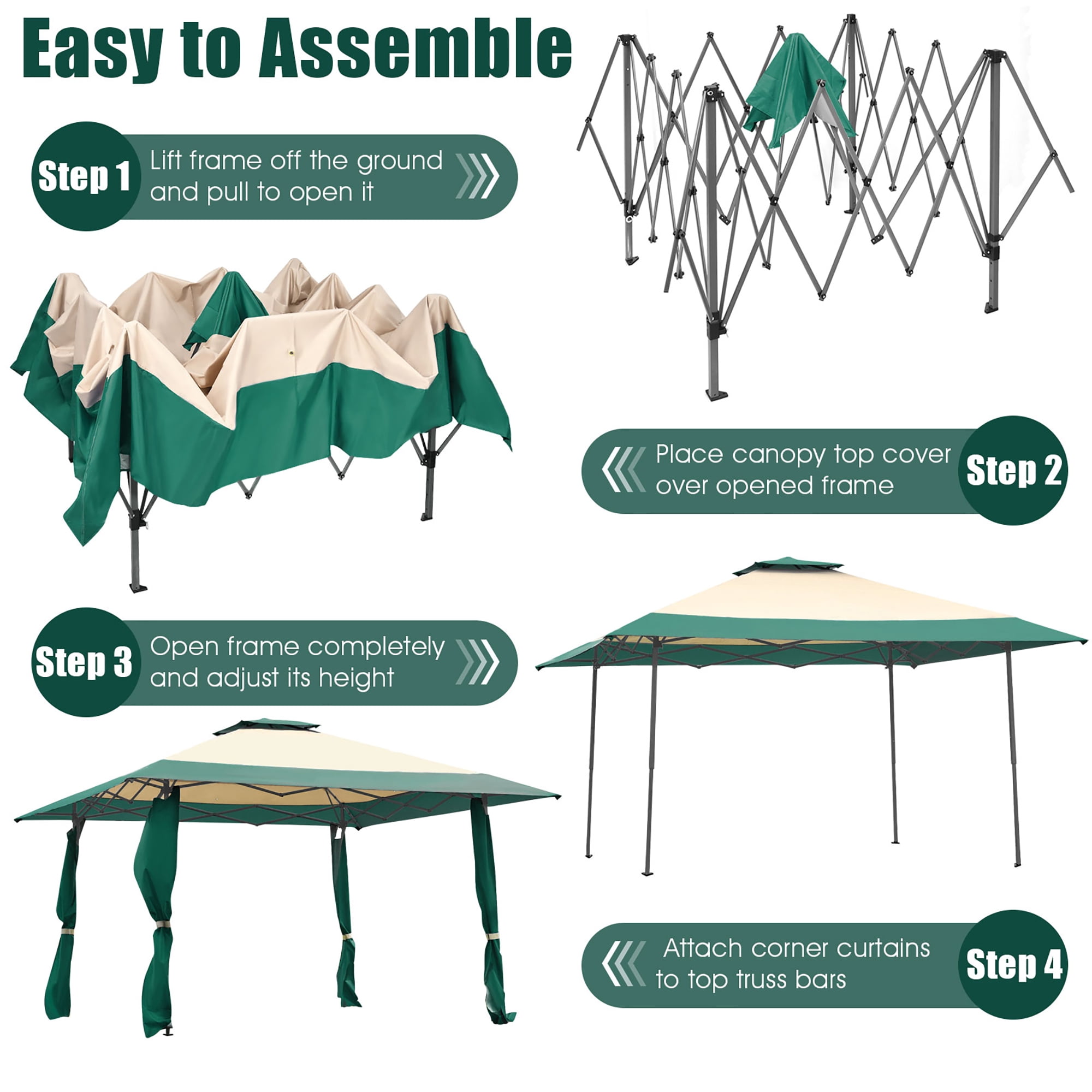 Costway 13'x13' Gazebo  Canopy  Shelter Awning Tent Patio Garden Green