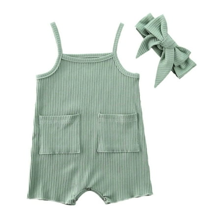 

Binpure 2Pcs Toddler Suit Solid Sleeveless Short Jumpsuit Hairband Outfits