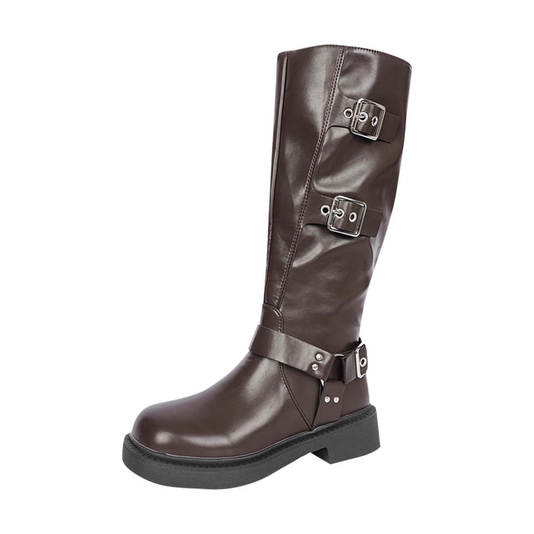 LOVZFMLL Boots for Women Mid Calf Chelsea Boots Buckle Square Toe