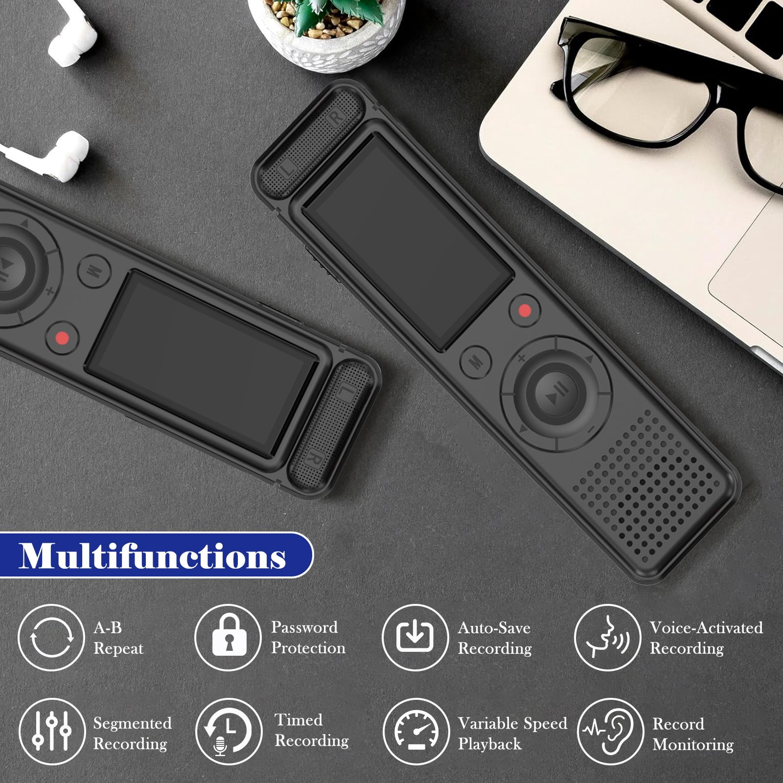 RONY Upgraded 128GB Digital Voice Recorder: 9000 Hours Voice Activated Recording Device with Playback Password MP3 Player for Lectures Meetings Interviews Calls