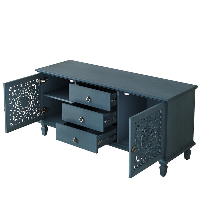 Vintage TV Stand with Carved Doors for 65'' TVs, Freestanding Storage Cabinet Media Console with Drawers & Adjustable Shelf