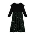 thumbnail image 4 of Abcomgle Girls Beach Dress Casual Patchwork Ruffle Long Sleeve Maxi Dress Polka Dot Crew Neck Sundresses Basic Tiered Dresses with Pockets,11-12 Years Black, 4 of 5