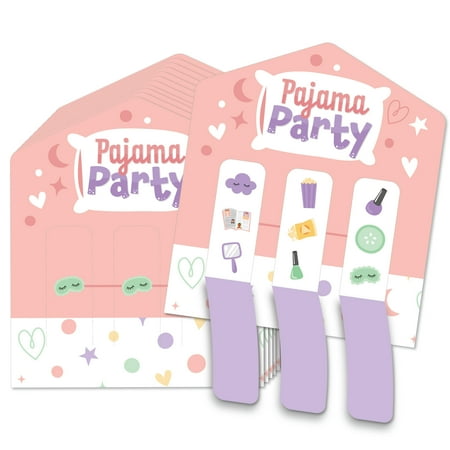 

Big Dot of Happiness Pajama Slumber Party - Girls Sleepover Birthday Party Game Pickle Cards - Pull Tabs 3-in-a-Row - Set of 12