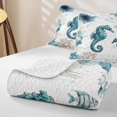 thumbnail image 4 of Manfei Cute Seahorse Bed Spread Queen,Ocean Themed Art Queen Coverlet Set,White Green,3 Pieces, 4 of 7