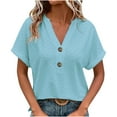 thumbnail image 1 of Dealovy Womesn Tops Summer Casual V Neck Buttons T-Shirts Short Sleeve Solid Color Loose Fitted Tees, 1 of 5