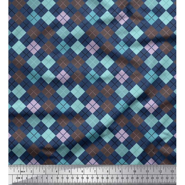 Soimoi Cotton Cambric Fabric Argyle Check Print Sewing Fabric Yard 56 Inch Wide
