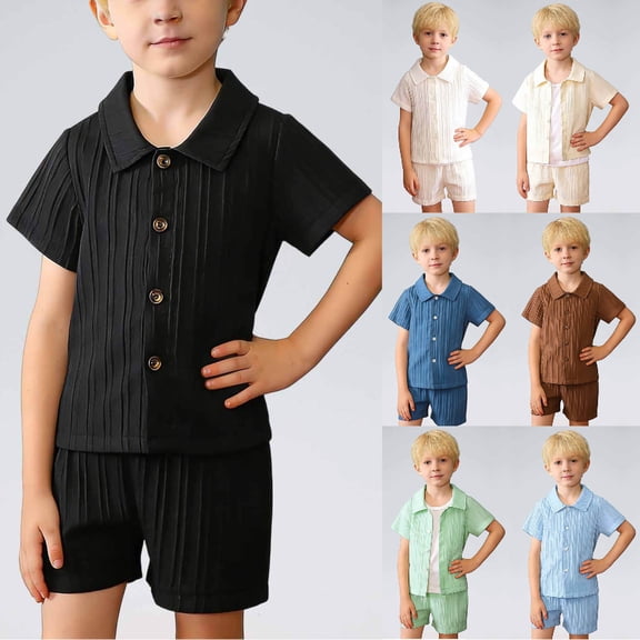 KDFJPTH Outfit Sets for Toddler Graduation Boys Casual Short Sleeve Shirt Shorts Two Piece Play Kids Clothing Sets