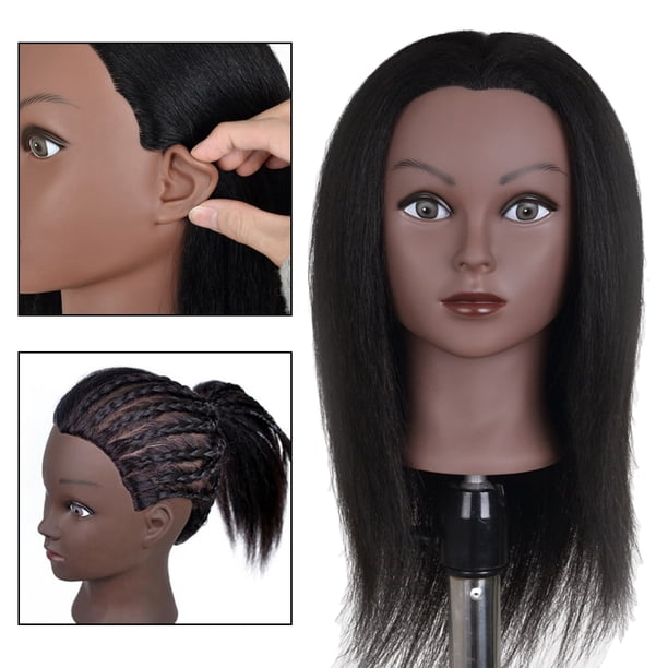 Cabeza de maniquí profesion para el cabello, cabeza de práctica de maniquí de cosmetología para teñir, , trenzar, rizar, práctica de bobinado 14 pulgadas negro claro B Macarena cabeza de maniquí