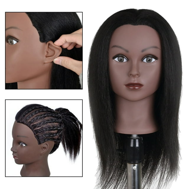 Cabeza de maniquí de cosmetología de peluquería con abrazadera Perfecl 14 pulgadas negro claro