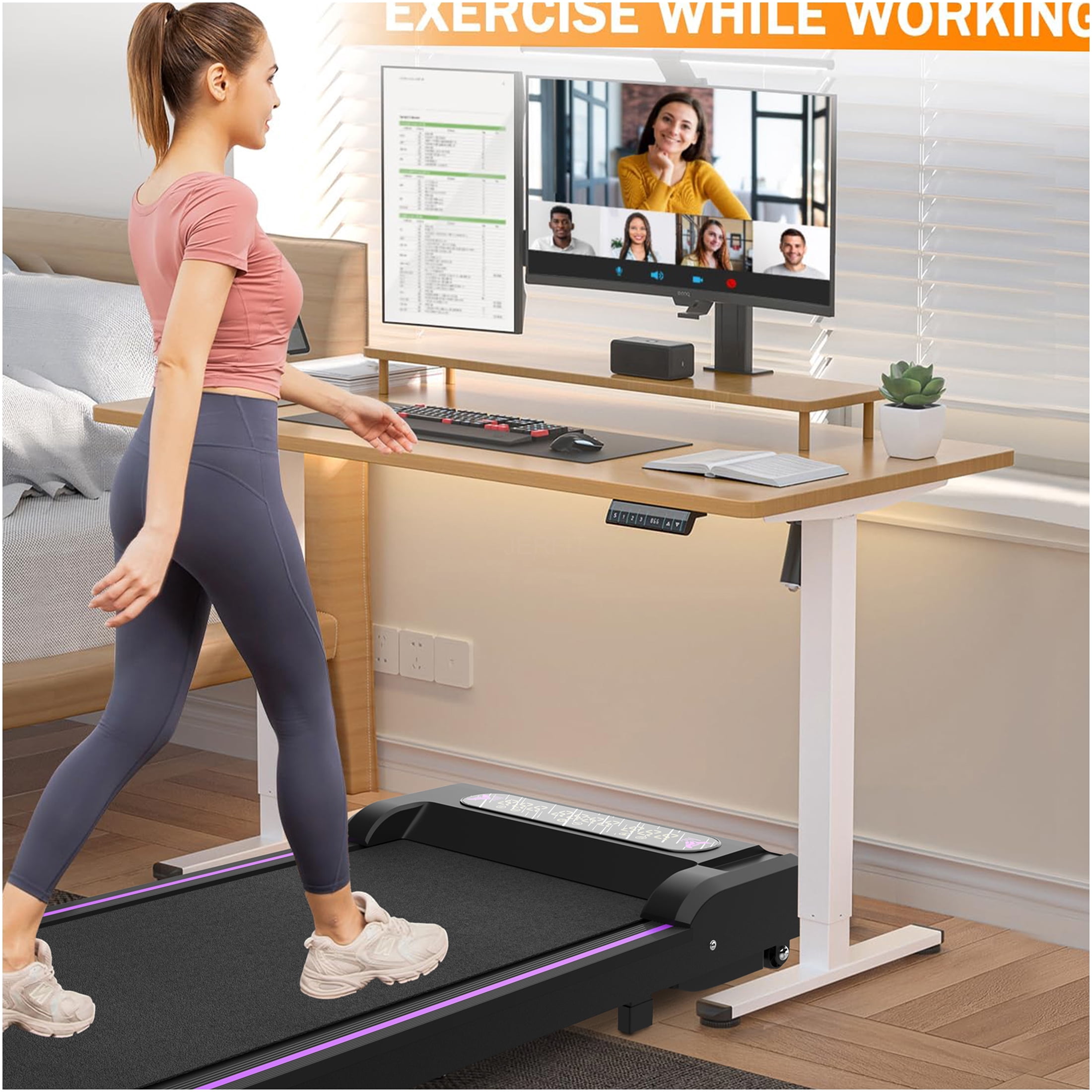 JERFIT 2-in-1 Under Desk Treadmill with Handle, 2.5HP Motor Portable Walking Pad for Home Office, 265lbs Capacity, LED Display & Remote Control, Black