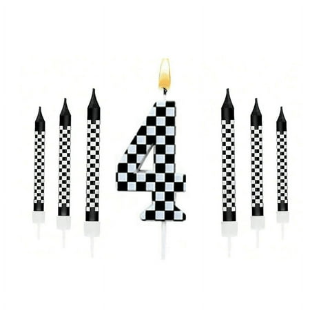 wuyuhangppo 7Pcs Birthday Candles Set,Cake Numeral Candles,Racing Cars Themed Birthday Candles for Cake Candle Checkered Decoration