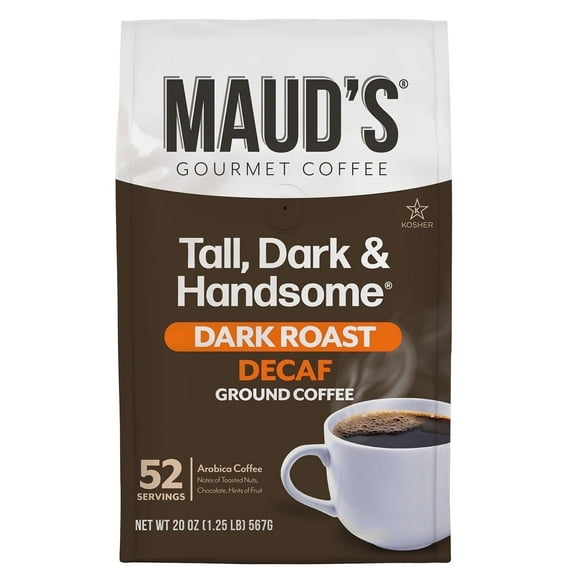 Maud's Decaf Dark Roast Ground Coffee, 1 Bag, (20oz), 100% Arabica Coffee, 52 Servings