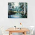 thumbnail image 2 of ARISTURING Birch Tree Wall Art Canvas Blue Landscape Nature Forest Painting Teal Mountain River Fall Picture, Large Artwork Textured Framed for Living Room Bedroom Bathroom Home 20x16 inch, 2 of 4