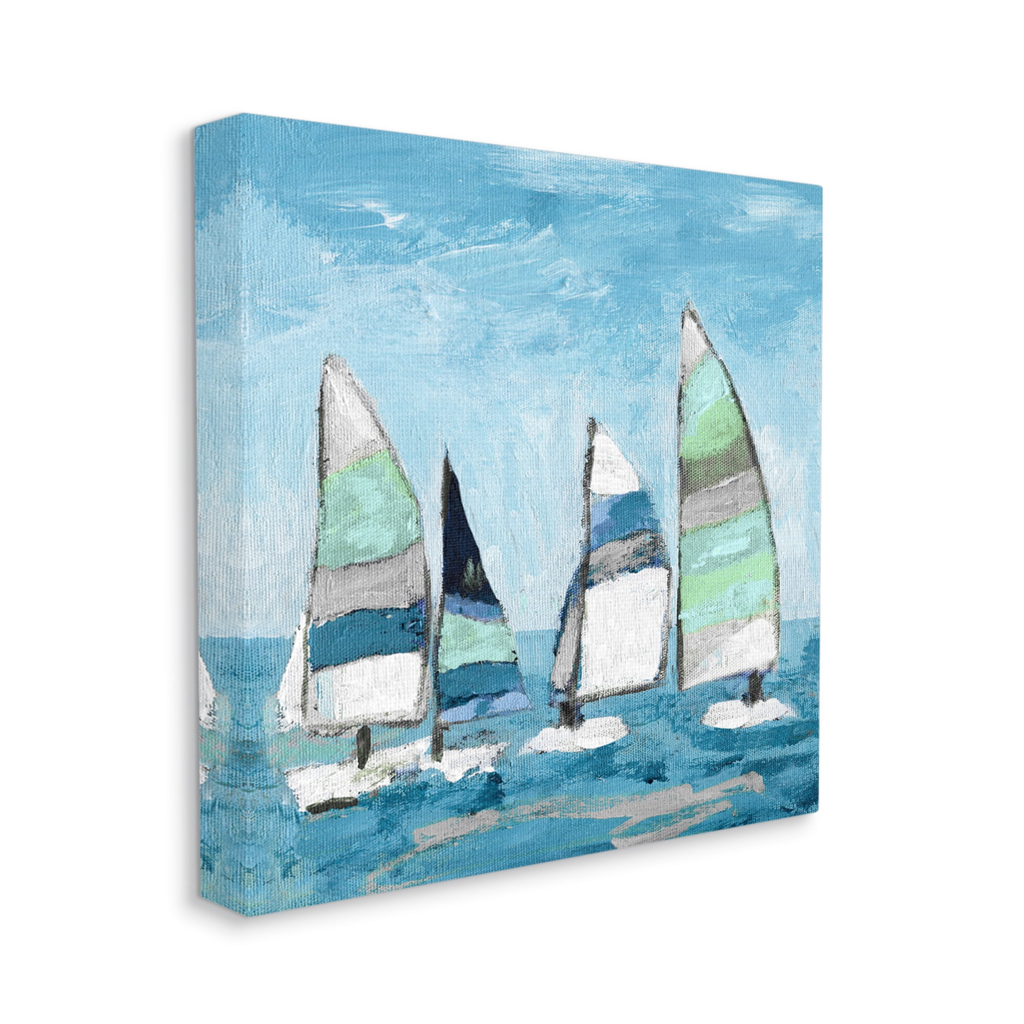 Stupell Industries Floating Striped Sailboats Clear Blue Sky Painting Painting Gallery Wrapped Canvas Print Wall Art, Design by Katrina Craven