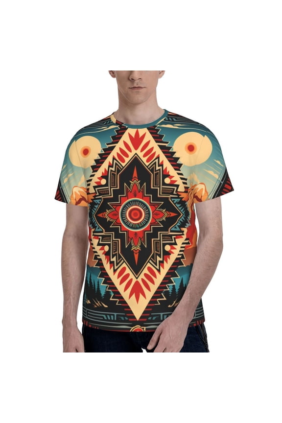 Men 3D Printed Short Sleeve Graphic T-Shirts Tops Tee, Aztec Baja Southwest Western Native Cool