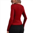thumbnail image 4 of Camiseta de Larga Ajustada con Escote en V Profundo y Fruncido para Mujer Rojo Vino S, 4 of 5