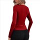 thumbnail image 4 of Camiseta de Larga Ajustada con Escote en V Profundo y Fruncido para Mujer Rojo Vino L, 4 of 5