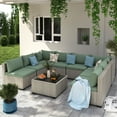 thumbnail image 4 of MRUAKA 9 Pieces Patio Conversation Set, Outdoor Sectional PE Rattan Wicker Furniture Seat,Light Green, 4 of 7