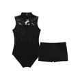 thumbnail image 4 of iixpin Kids Girls Sleeveless Ballet Dance Costume Lace Back Gymnastics Leotard Bodysuit with Low Rise Shorts Black 11-12, 4 of 7